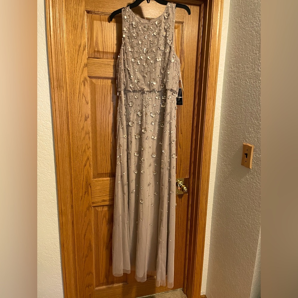 Adrianna Papell Beige Embellished Tulle Wedding Dress